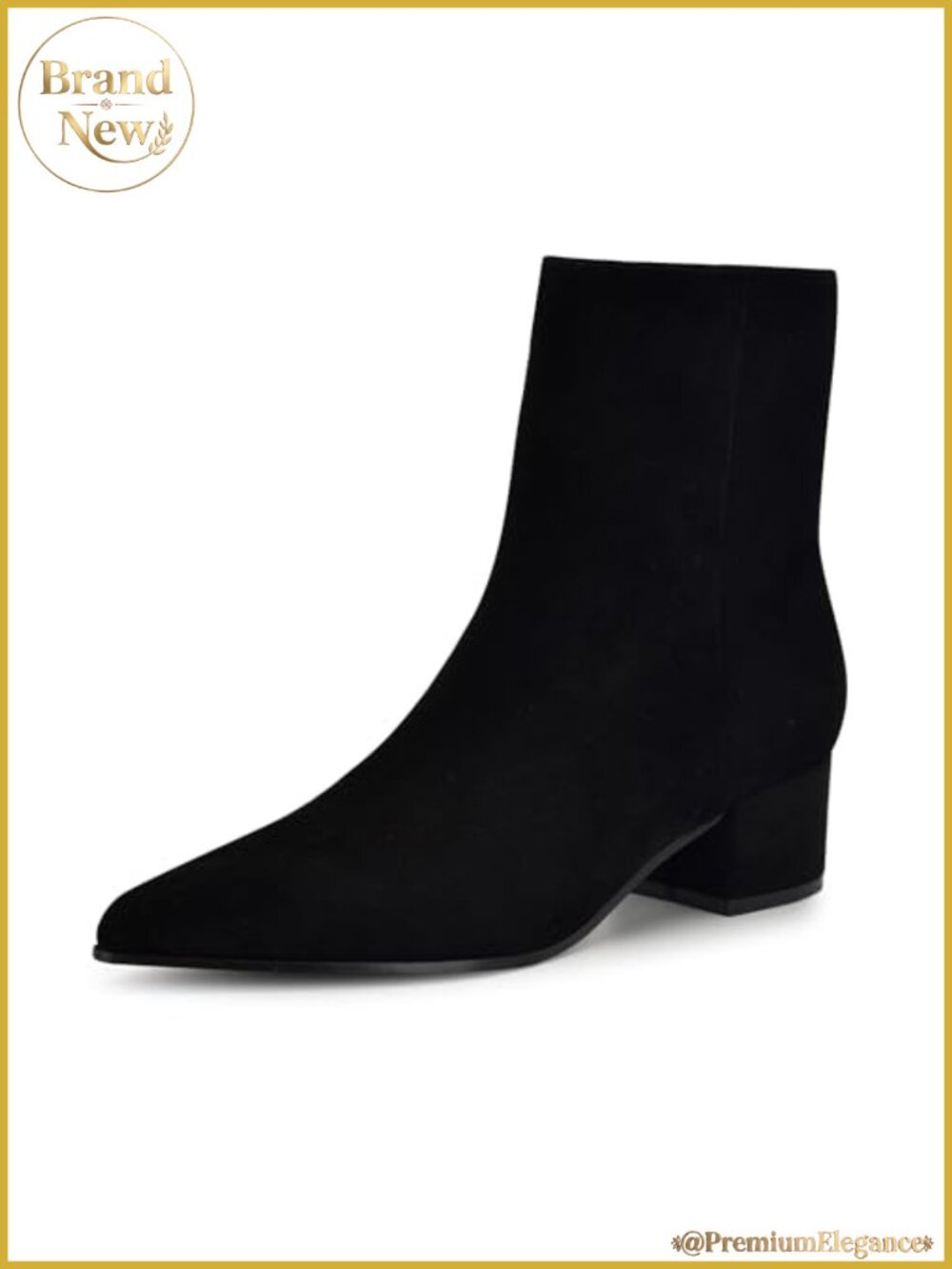 Pointy Toe Suede Ankle Booties with Block Heel and Side Zipper